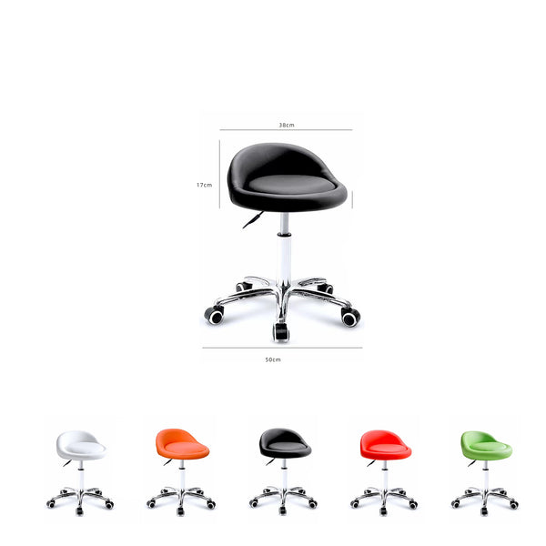 PU Leather Round Rolling Stool with Back Rest Height Adjustable Swivel Drafting Work SPA Task Chair